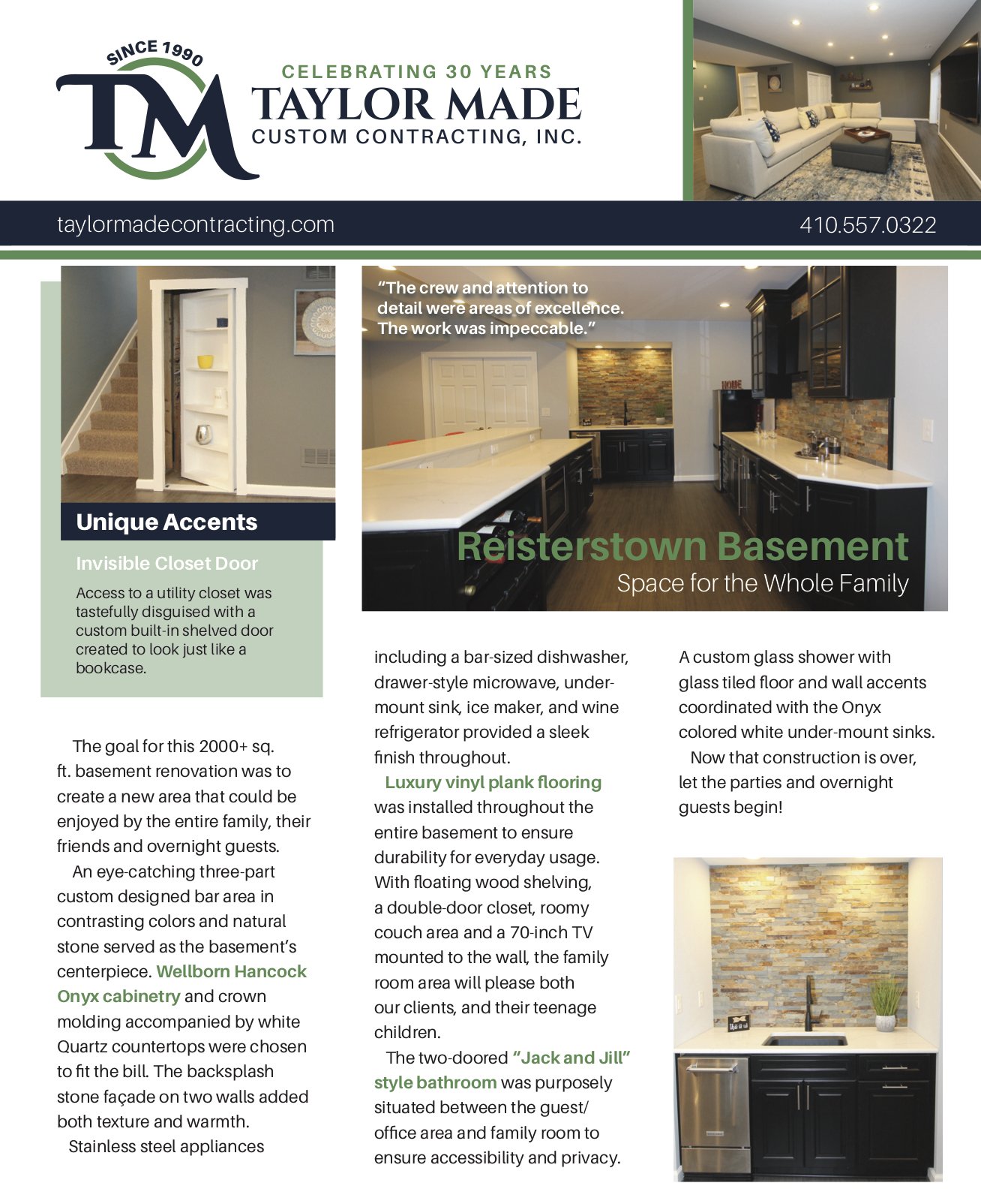 Reisterstown Basement Remodel – Spotlight In Our Print Newsletter